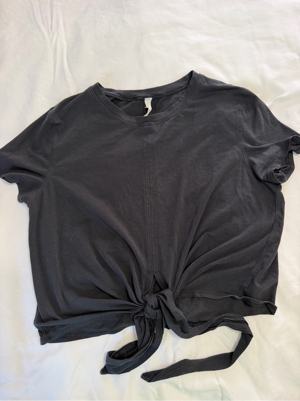 Lululemon It’s a Tie Short Sleeve Black Pima Cotton Tie Front Top Size 6
